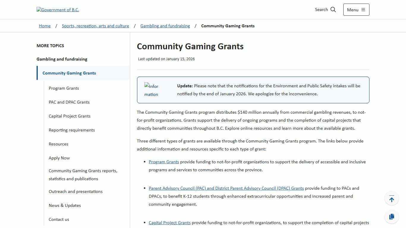 Community Gaming Grants - Province of British Columbia